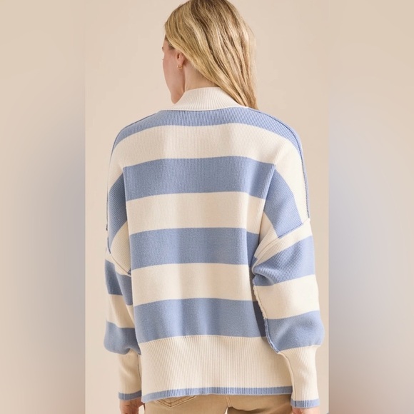 NEW with tags (NWT) Anthropologie Lydia Blue & White Striped Mockneck Sweater - Picture 4 of 11